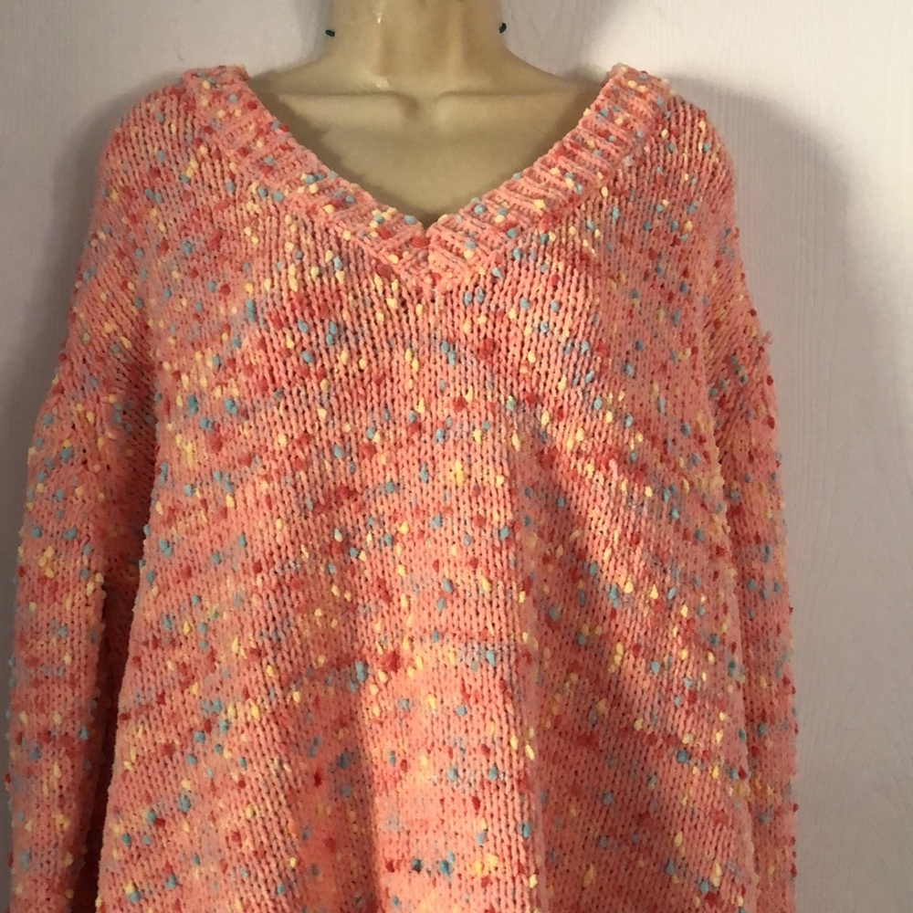 Woman’s V-neck plus size colorful popcorn balls sweater